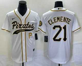 Men%27s Pittsburgh Pirates #21 Roberto Clemente Number White Cool Base Stitched Baseball Jersey->pittsburgh pirates->MLB Jersey